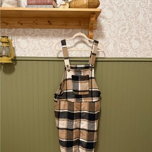 Plaid Overall Dress in Black and Tan